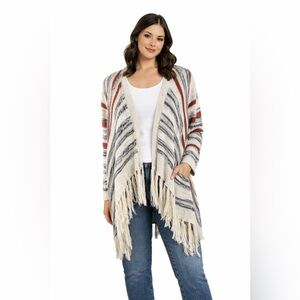 Signature Studio Women Sweater Cardigan Crochet Knit Gray Brown Boho Large